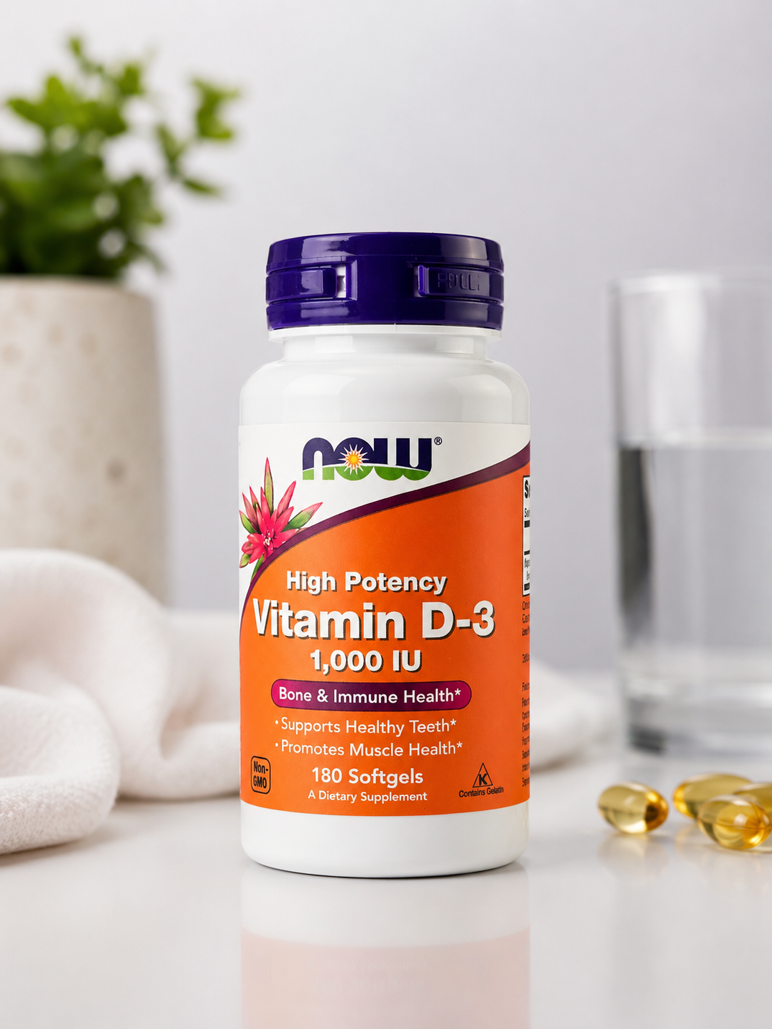 NOW Foods Vitamin D3 1000 IU – 180 Softgels