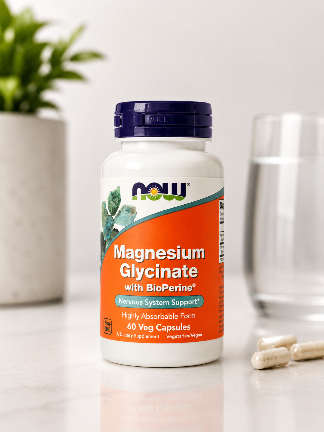 NOW Foods Magnesium Glycinate with BioPerine – 60 Veg Capsules